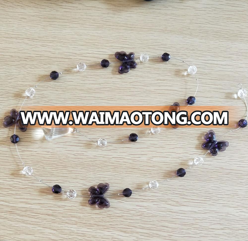 28x35nm purple butterfly crystal glass garland round ball beads hanging curtain for wedding decoration