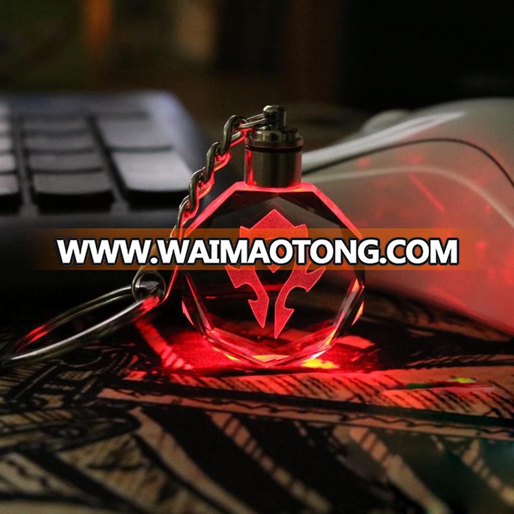 world of warcraft horde crystal keychain with led light for game souvenir