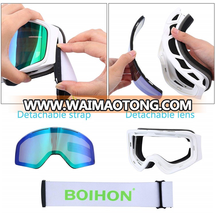 2 In 1 Adult Anti-Fog UV400 Magnetic Ski Goggle With Detachable Nose Guard