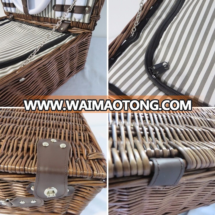 2018 new design hot selling outdoor camping empty willow wicker picnic basket for two person