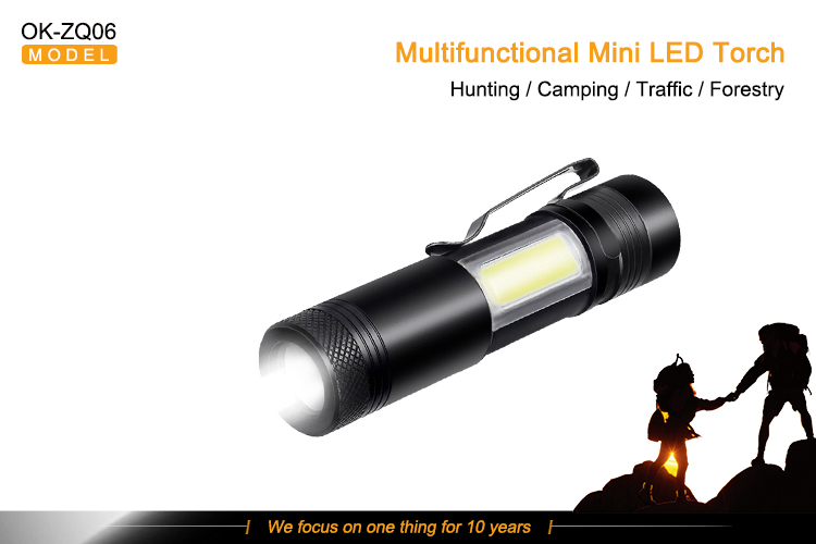 Multifunctional AA Aluminum Work Light Rechargeable Mini LED COB Flashlight