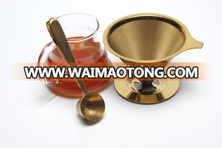 Titanium Coated Stainless Steel Pour Over Coffee Dripper Reusable Cone Shaped Filter Double Mesh Pour-Over Coffee Maker