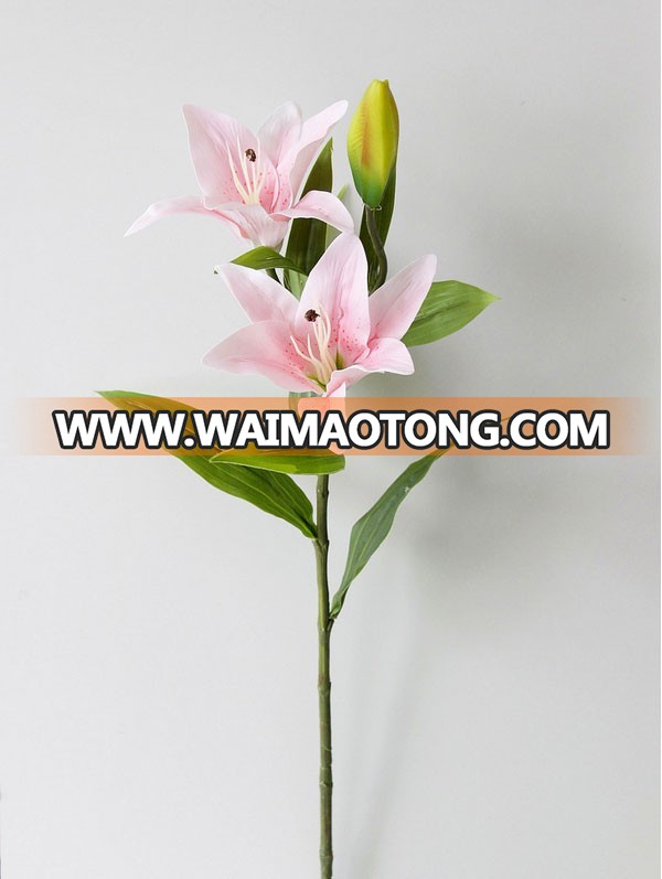 3 heads latex artificial lily flower for wedding decoration