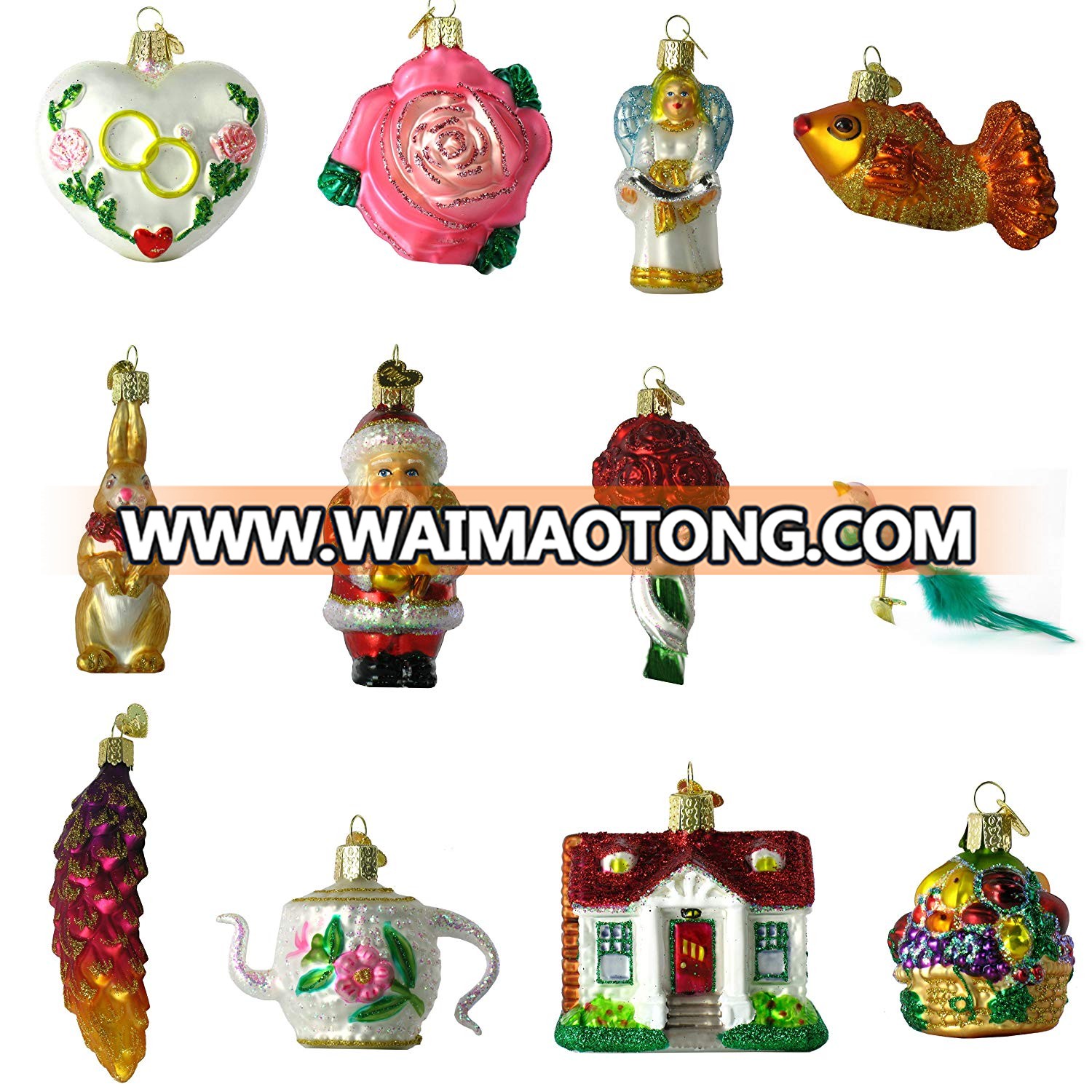 Xmas colorful glass christmas tree ornaments with different shapes