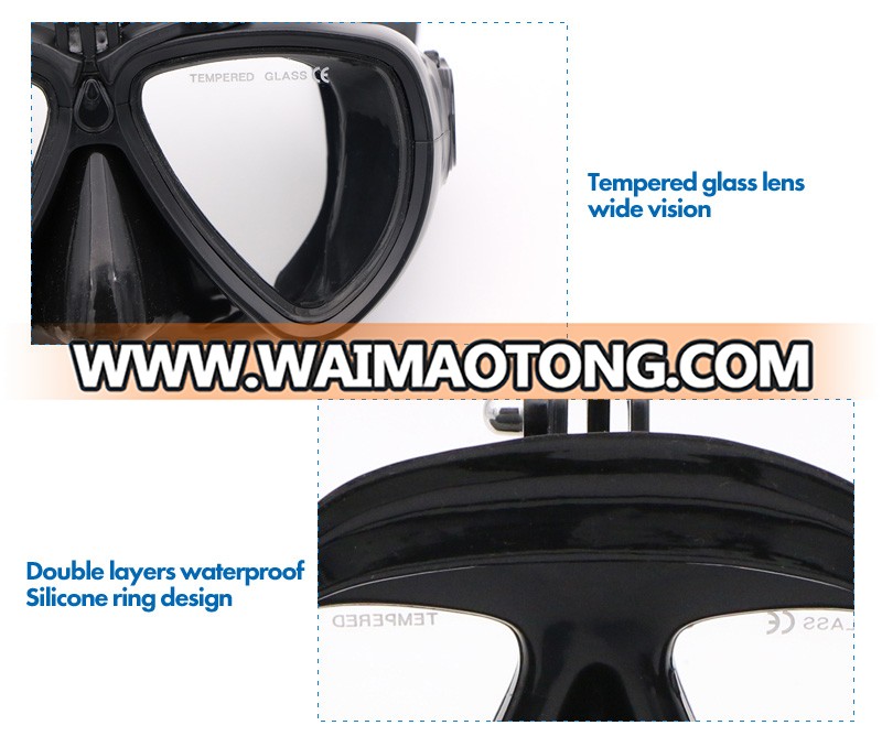 Water Sports Full Dry Silicone Tempered glass Diving Mask Snorkel with camera mount