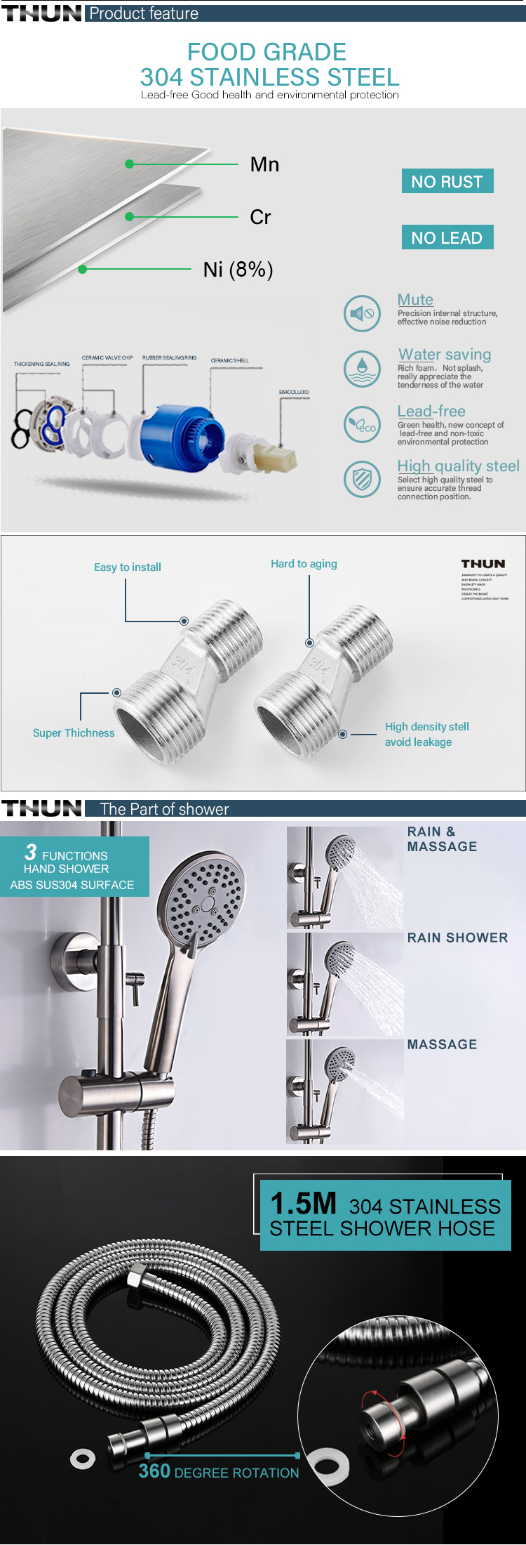 high end shower system for bathtub with hand shower two functions shower set