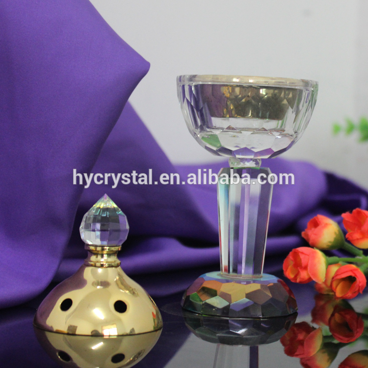 2018 hot sales Crystal Glass Incense Burner With Metal Pot Censer