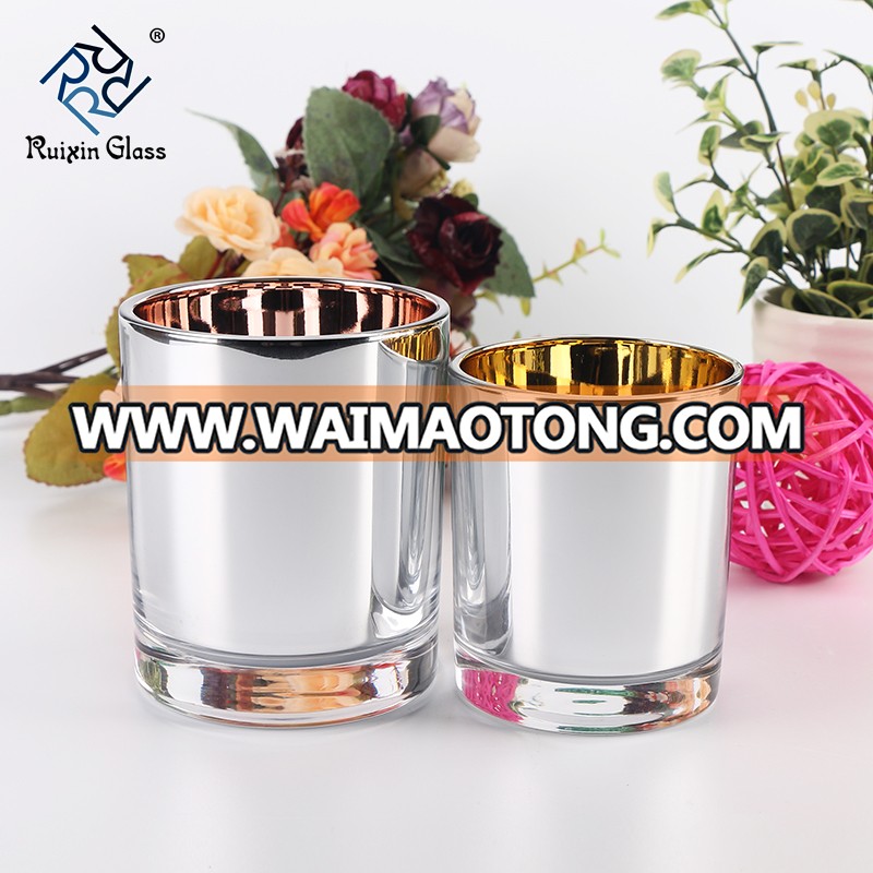 Electroplated Silver Color Glass Candle Holder Jar With Bamboo Metal Lid