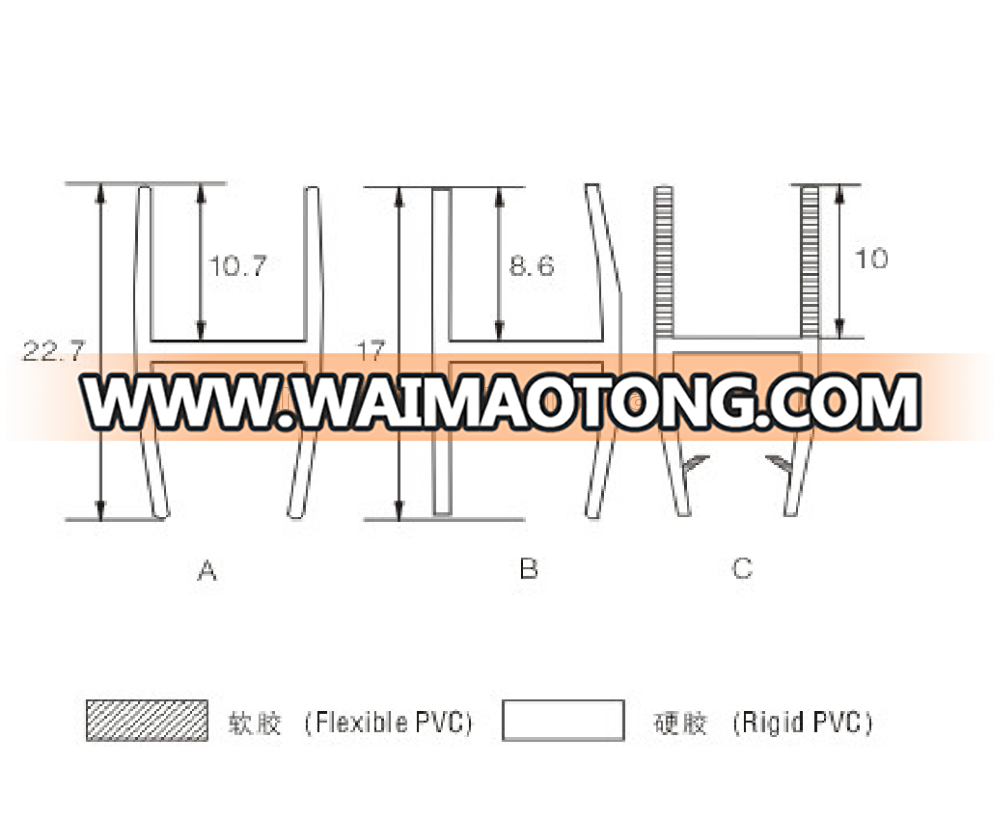 180 degree PVC waterproof joint seal for 8mm, 10mm thick glass door and shower door