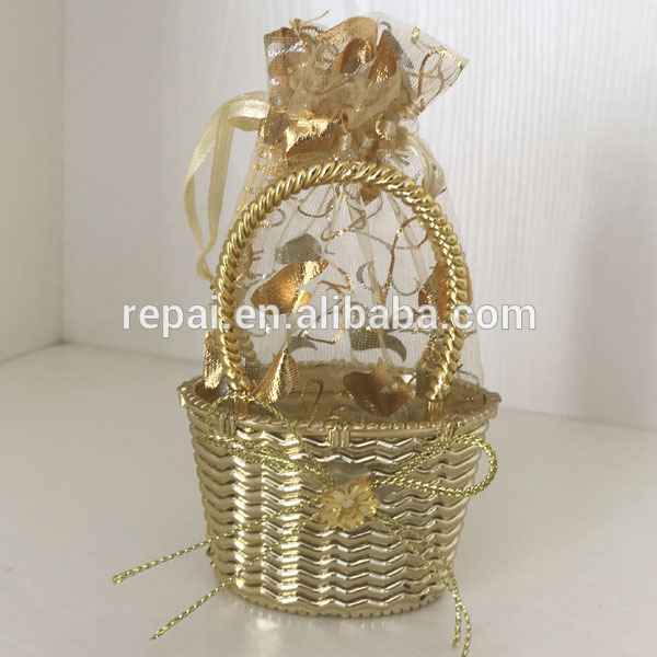 Baby shower favor gold gift bag with ribbon party favor