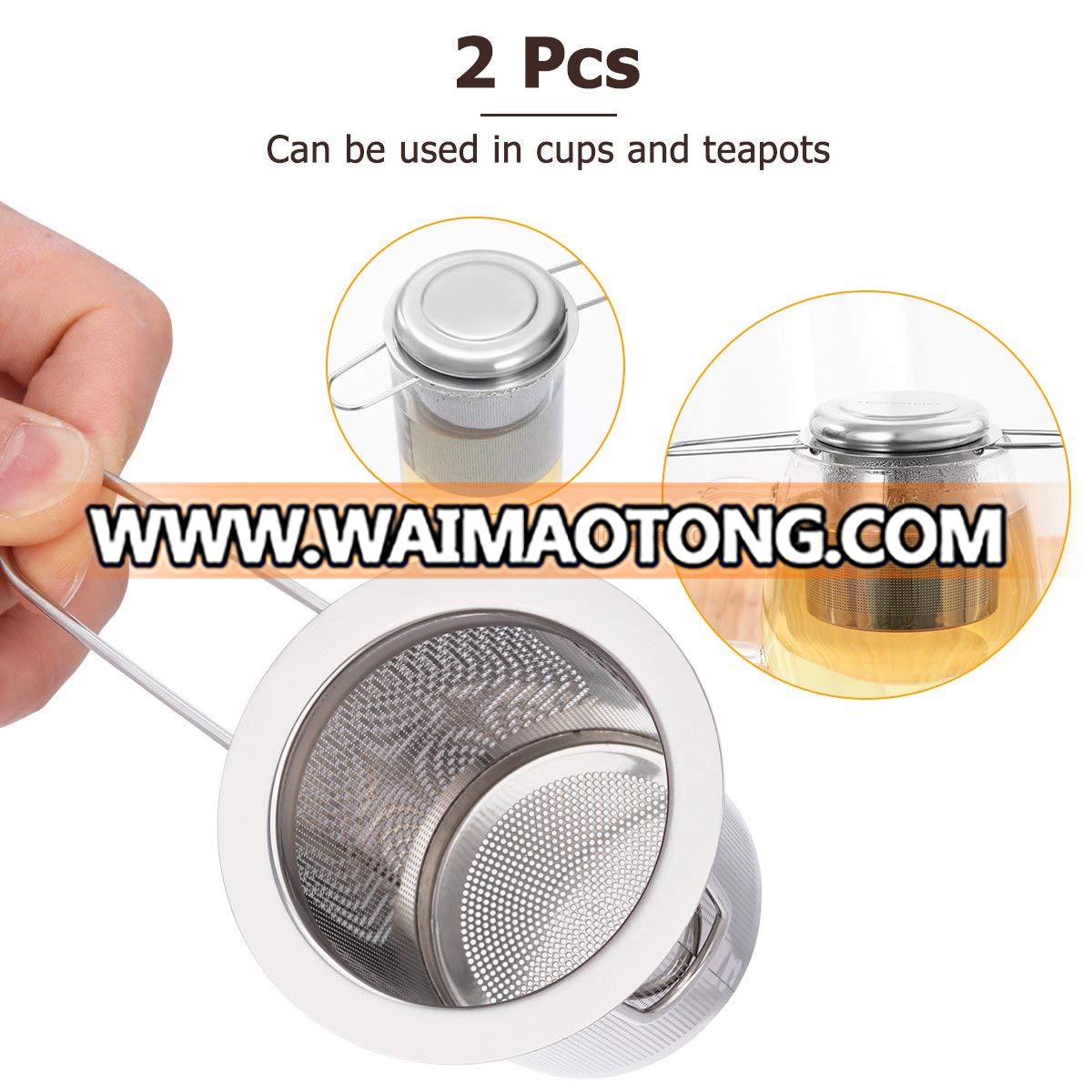 Tea Infuser 304 Stainless Steel Mesh Tea Strainer with Double Folding Handles for Hanging on Teapots, Mugs