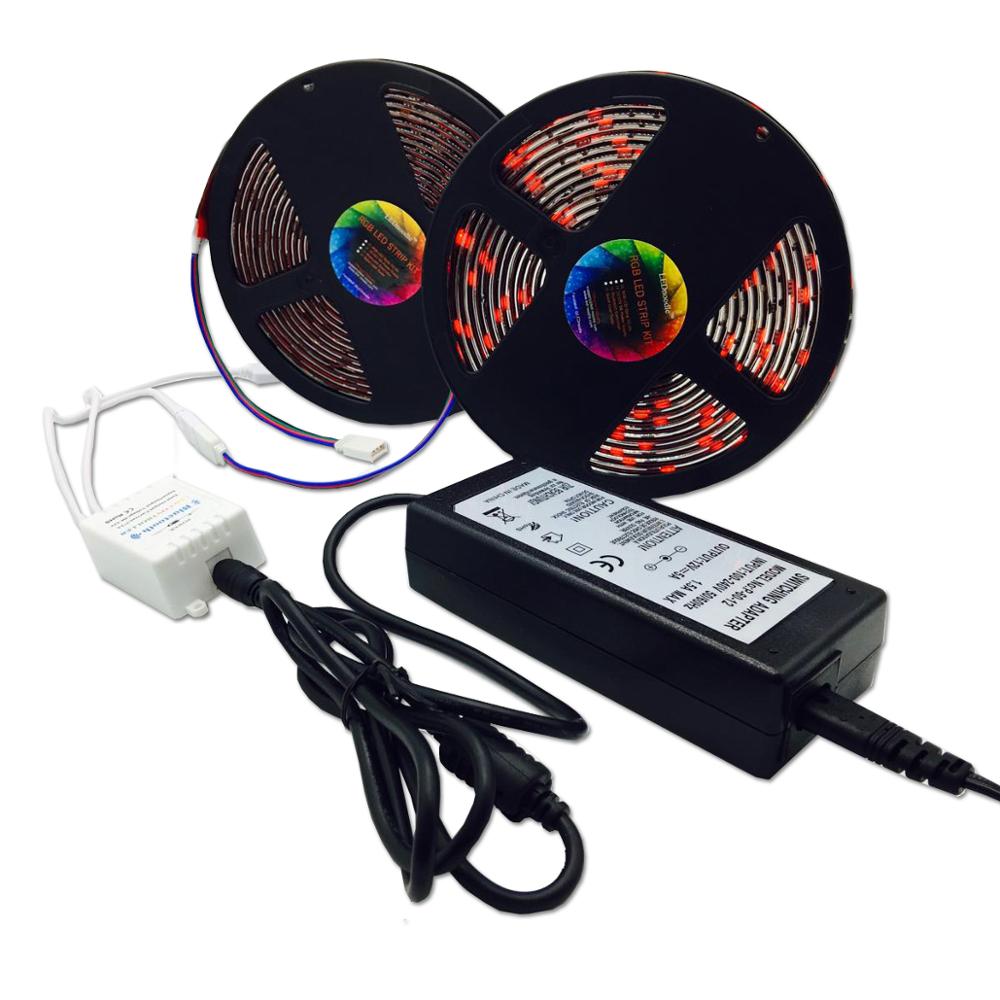 Color changing Led strip kit: 5m/roll 10m/set 5050 RGB strip +12V 5A Power adapter+Bluetooth LED Controller + Colorful Box