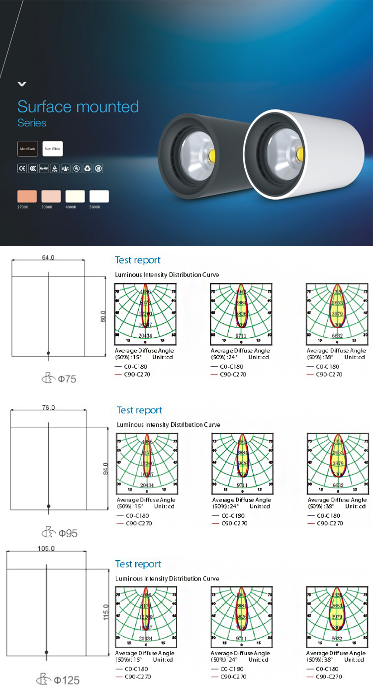 surface mounted trimless adjustable led downlight