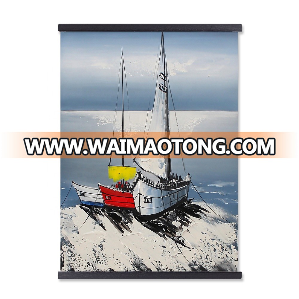 Magnetic Wooden Framed Wall Hanging Boat Scenery Printed Painting