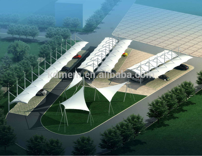 car parking tensile membrane structure of PVC PVDF PTFE fabric roof