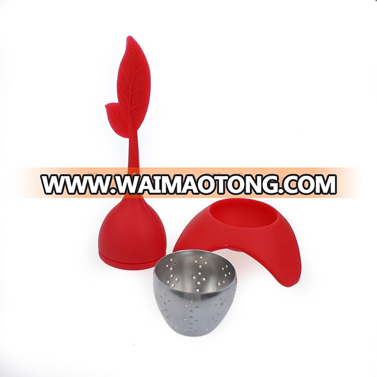 Hot sale fine hole Silicone Leaf Tea Infuser with silicone drip