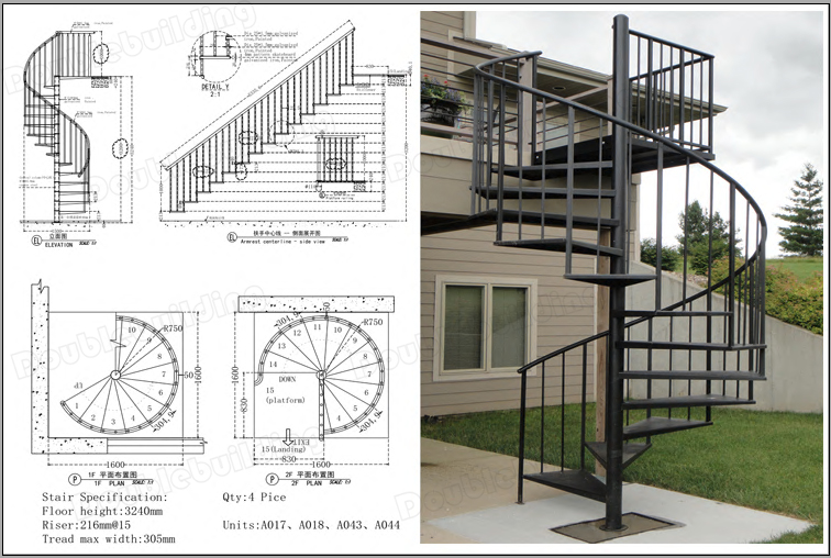 Modern Glass Staircase Spiral/ Aluminum Spiral Staircase Outdoor