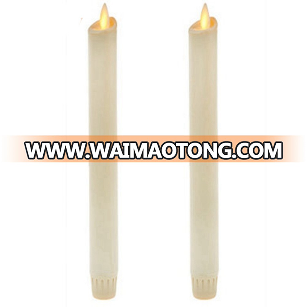 Real wax surface flameless  moving wick LED taper candles with timer and remote 2pcs/set