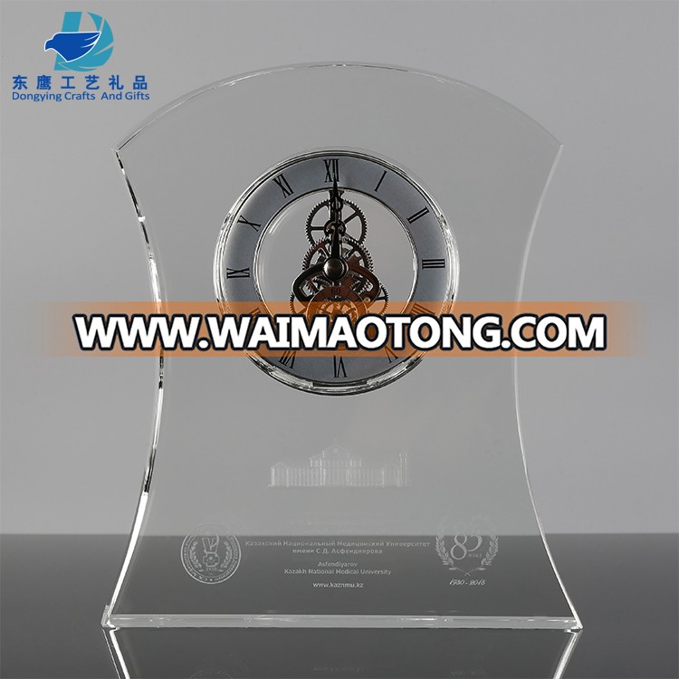 High quality antique crystal clock with text engraved custom clock