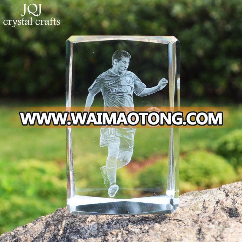 3D laser etched glass block crystal custom FOOTBALL design birthday present ,souvenir