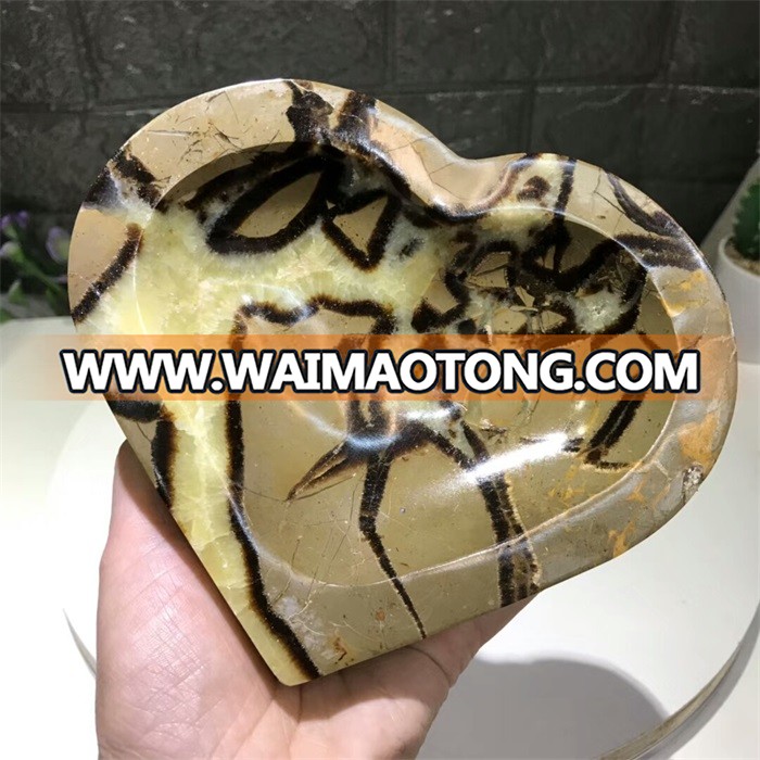 Wholesale carved and polished natural septarium heart-shaped ashtray and ink slab