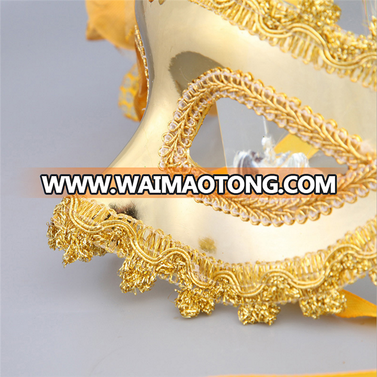 PoeticExst New women gold and silver color half face plastic carnival venetian mask flower decoration venetian masquerade masks