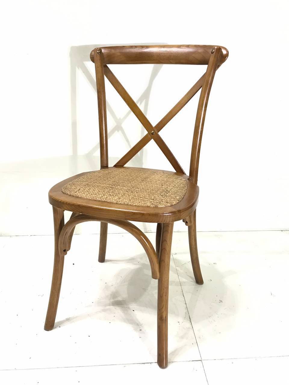 Antique X cross back wooden stackable dining room chairs