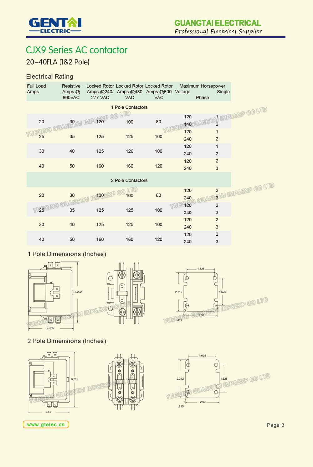 High Quality 1P 20A 1P 30A CJX9 Air Conditioner AC Contactor