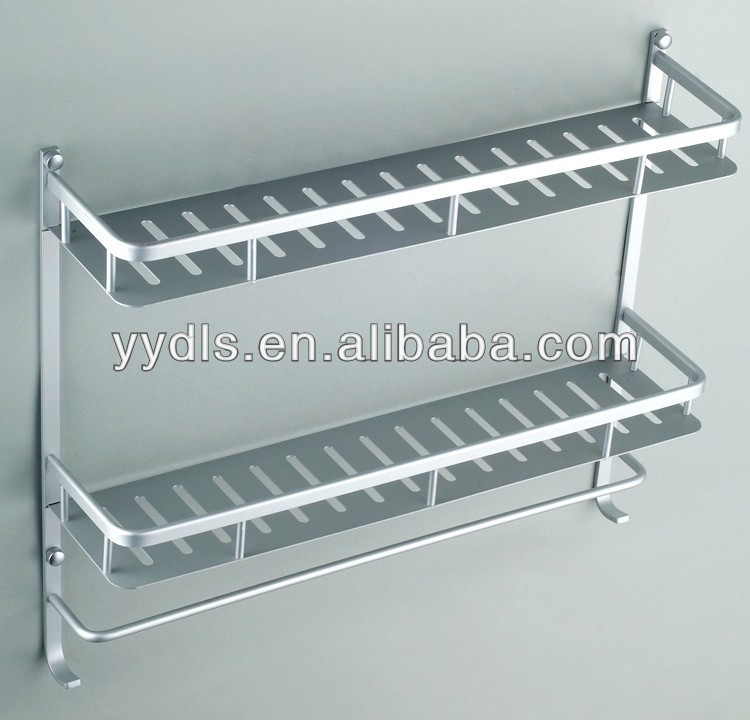 Wall Mounted Aluminum Bathroom Shelves 2 Layer Bathroom Holder Rack With Hook