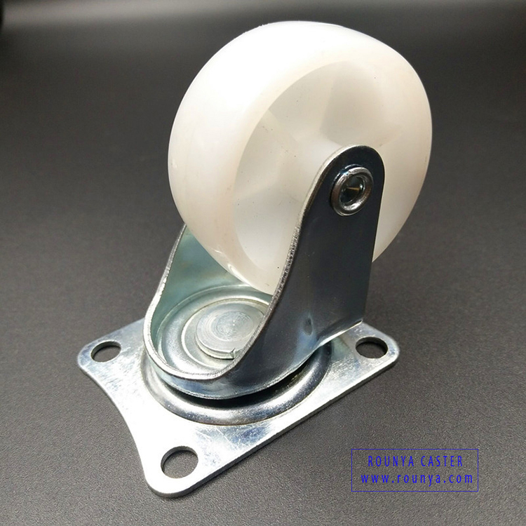 Replacement white single wheel light duty swivel plate plastic caster for furniture and rack