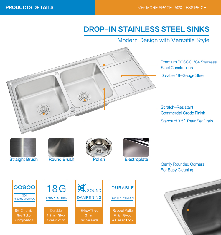 Good Quality CE certified Stainless Steel handmade kitchen sink