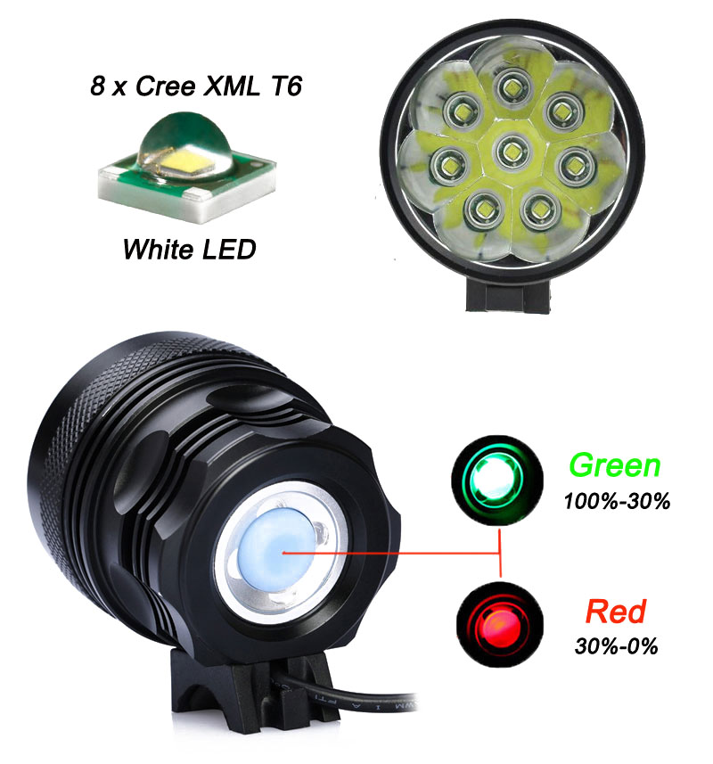 8 x CREE XML XM-L T6 LED 12000LM aluminum led bike light with battery pack