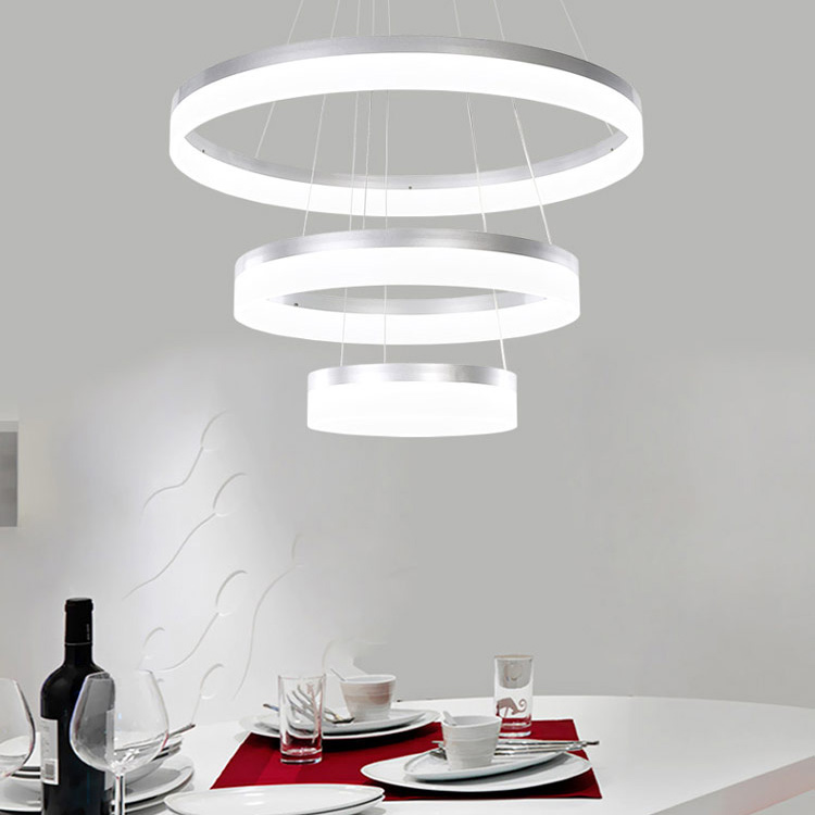 Classic style Fixture 3 Ring Circle Color Changing Aluminum Acrylic LED Chandelier Pendant Light