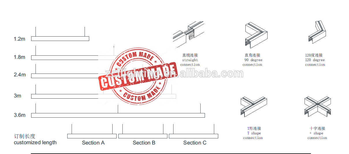 Seamless Linkable Supermarket Office Ceiling Recessed High Bay Pendant Wall LED Linear Light 60W