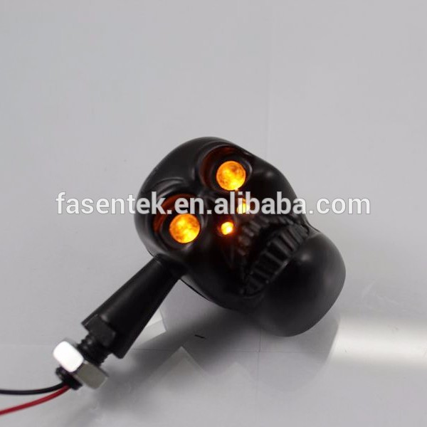 Full Metal Motorcycle Cruiser Chopper LED Skull Turn Signal Indicator Light Amber