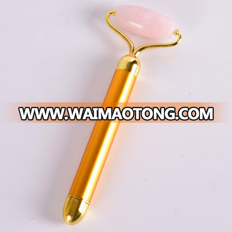 Pink Rose Quartz Facial Massage Jade Roller with metal handle