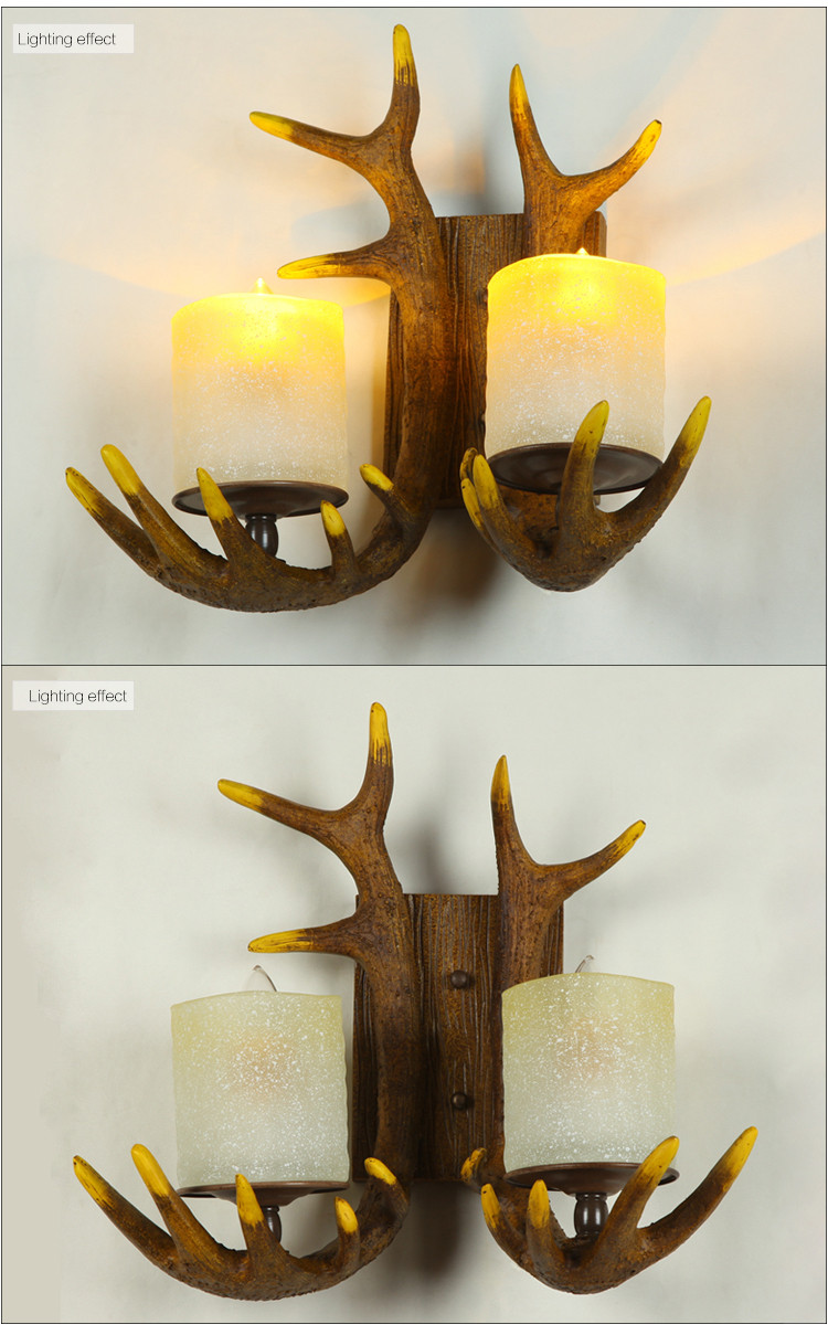 China Manufacturer Wholesale vintage resin antlers wall lamp for restaurant/hall