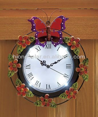 Outdoor Butterfly Solar Clock with 4LED for Garden