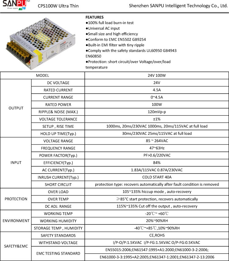 100W 24V Power Supply Multifunctional Switching Mode Power Supply with CE certificate 24V Ultra Thin Power supply