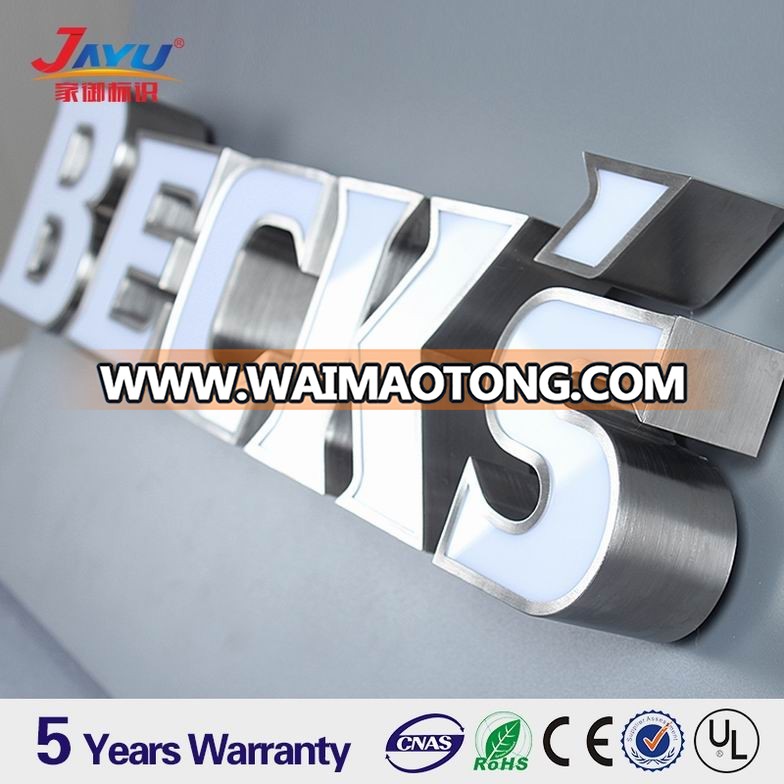 Custom Font Free Design Acrylic Face & Stainless Steel Side Alphabet Letter Sign With LED Light