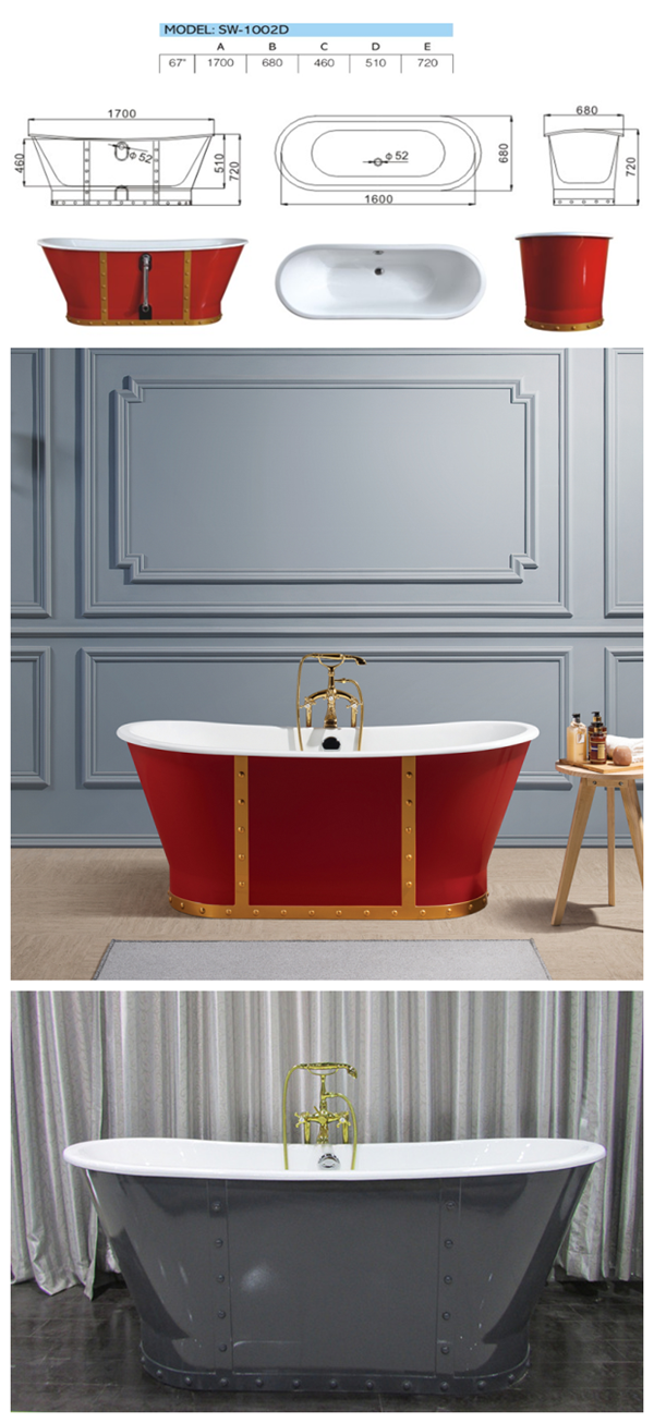 67-inch skirt rivet freestanding luxury cast iron bath tub