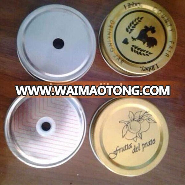 Metal lids for glass mason jar with straw hole colorful screw caps