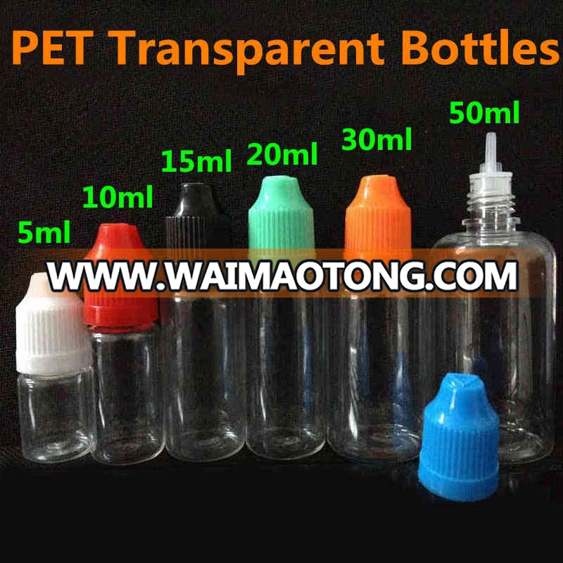 New portable 5ml 10ml 15ml 20ml 30ml 50ml capacity pet plastic bottles with dropper for e vape oil