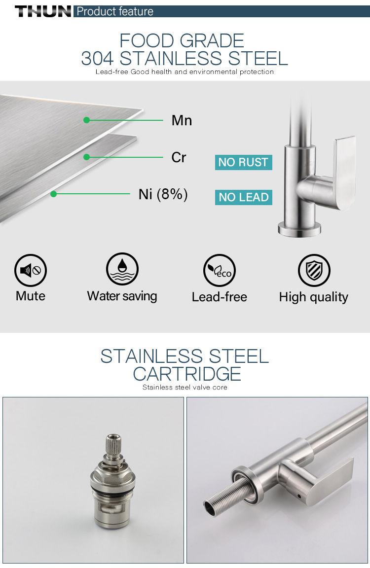 high quality 304 stainless steel Single cold water faucet kitchen sink tap