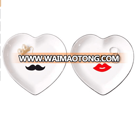 Heart Shape Mr Mrs Ceramic Trinket Dish for Engagement Wedding Gift