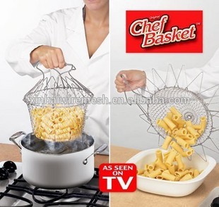 high quality stainless 304 foldable chef basket for kitchen