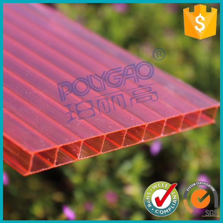 Red/yellow/brown twin wall polycarbonate sheet for greenhouse