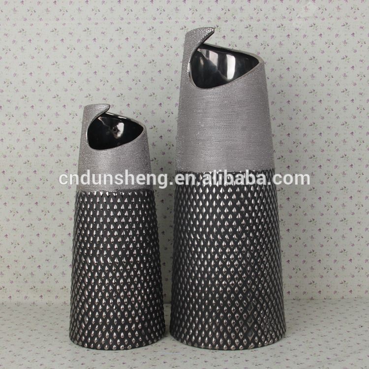 wholesale silver metallic ceramic home decor vase(set of 2)