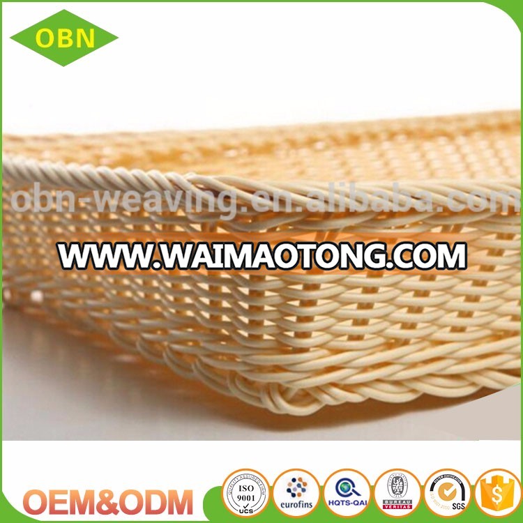 Customized food storage hand woven empty plastic poly rattan bread fruit vegetable display basket