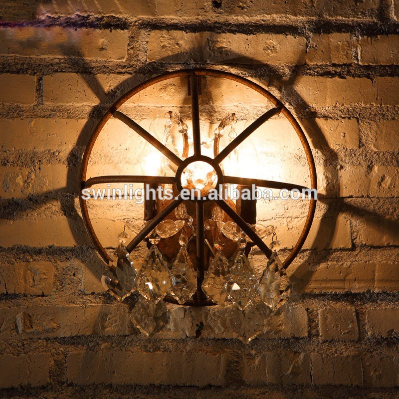 vintage rustic iron wall lamp crystal wal sconce   W6024-2